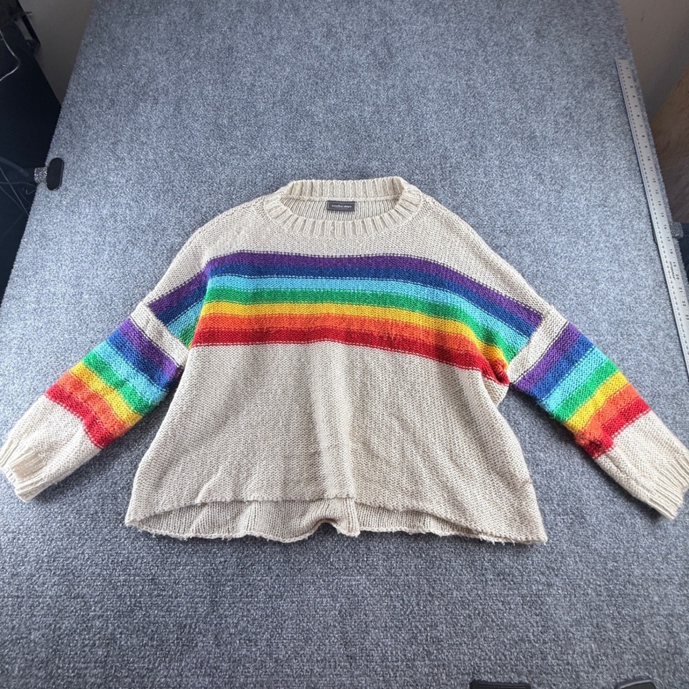 Wooden Ships Paola Buendia Rainbow Stripe Mohair Wool Sweater Cream XS/S